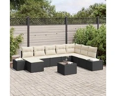 Sodo Sofų Rinkinys su pagalve 9 pcs Juoda poliratanas