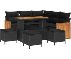 Sodo Sofų Rinkinys su pagalve 9 pcs Juoda