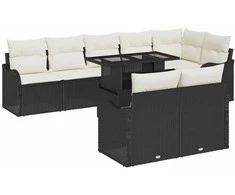 Sodo Sofų Rinkinys su pagalve 9 pcs Juoda Poli ratanas