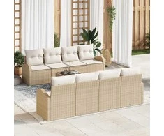 Sodo Sofų Rinkinys su pagalve 9 pcs Bežinė ir kreminė