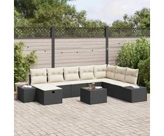 Sofa Sodo Sofų Rinkinys su pagalve 9 pcs Juoda Poli ratanas
