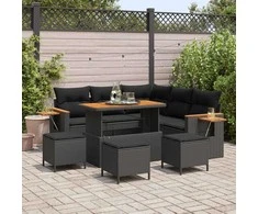 Sodo Sofų Rinkinys su pagalve 9 pcs Juoda