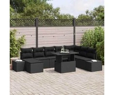 Sodo Sofų Rinkinys su pagalve 9 pcs Juoda poliratanas