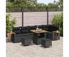 Sodo Sofų Rinkinys su pagalve 9 pcs Juoda