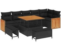 Sodo Sofų Rinkinys su pagalve 9 pcs Juoda