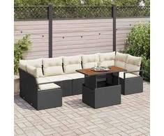 Sodo Sofų Rinkinys su pagalve 8 pcs Juoda ir kreminė
