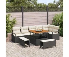 Sodo Sofų Rinkinys su pagalve 9 pcs Juoda ir kreminė