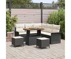 Sofa Sodo Sofų Rinkinys su pagalve su pagalve 8 pcs Juoda ir kreminė