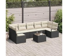 Sodo Sofų Rinkinys su pagalve su pagalve 8 pcs Juoda ir kreminė