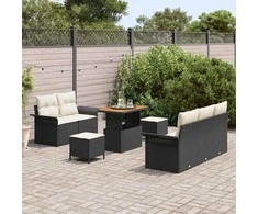 Sodo Sofų Rinkinys su pagalve 8 pcs Juoda ir kreminė