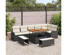 Sodo Sofų Rinkinys su pagalve 9 pcs Juoda ir kreminė