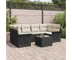 Sodo Sofų Rinkinys 7 pcs Juoda ir kreminė 55 x 55 x 37 cm