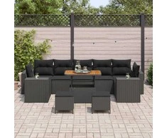 Sodo Sofų Rinkinys su pagalve su saugykla 10 pcs Juoda