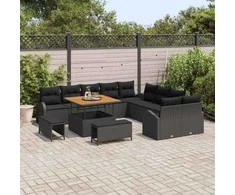 Sodo Sofų Rinkinys su pagalve su saugykla 13 pcs Juoda