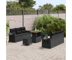 Sodo Sofų Rinkinys su pagalve su saugykla 9 pcs Juoda