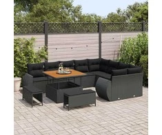 Sodo Sofų Rinkinys su pagalve su saugykla 12 pcs Juoda