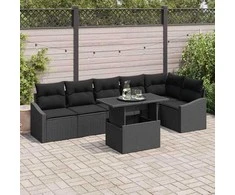 Sodo Sofų Rinkinys su pagalve su saugykla 7 pcs Juoda