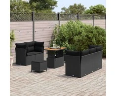 Sodo Sofų Rinkinys su pagalve su saugykla 8 pcs Juoda