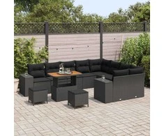 Sodo Sofų Rinkinys su pagalve su saugykla 12 pcs Juoda