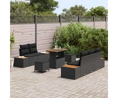 Sodo Sofų Rinkinys su pagalve su saugykla 8 pcs Juoda