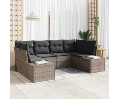 Sodo Sofų Rinkinys su saugykla 6 pcs Pilka Poli ratanas