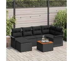 Sodo Sofų Rinkinys su saugykla 7 pcs Juoda poliratanas