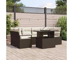 Sodo Sofų Rinkinys su saugykla 7 pcs Ruda poliratanas