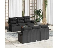 Sodo Sofų Rinkinys su saugykla 7 pcs Juoda poliratanas