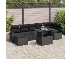 Sodo Sofų Rinkinys su saugykla 8 pcs Juoda poliratanas