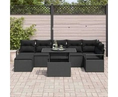 Sodo Sofų Rinkinys su saugykla 8 pcs Juoda poliratanas
