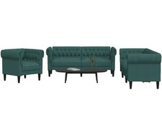 Sofa Sofos komplektas, 3 dalių, tamsiai žalios spalvos, audinys