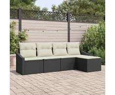 Sofos komplektas su pagalve 5 pcs Juoda ir kreminė poliratanas