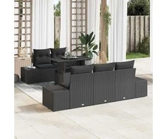 Sofos komplektas su pagalve 6 pcs Juoda poliratanas