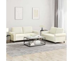 Sofa Sofos komplektas su pagalvėlėmis, 2 dalių, kreminis, aksomas