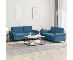 Sofa Sofos komplektas su pagalvėlėmis, 2 dalių, mėlynas, aksomas