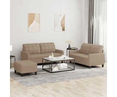 Sofa Sofos komplektas su pagalvėmis, 3 dalių, kapučino, dirbtinė oda