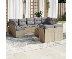 Sofa Sofos komplektas su pagalvėlėmis, 10 dalių, smėlio, poliratanas