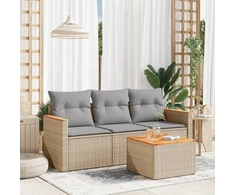 Sofa Sofos komplektas su pagalvėlėmis, 4 dalių, smėlio, poliratanas