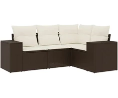 Sofa Sofos komplektas su pagalvėlėmis, 4 dalių, rudas, poliratanas