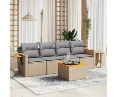 Sofa Sofos komplektas su pagalvėlėmis, 5 dalių, smėlio, poliratanas