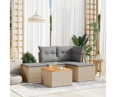 Lauko baldų komplektas Sofos komplektas su pagalvėlėmis, 5 dalių, smėlio, poliratanas