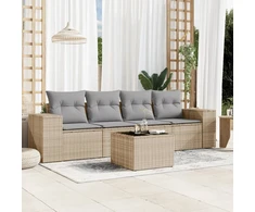 Sofa Sofos komplektas su pagalvėlėmis, 5 dalių, smėlio, poliratanas