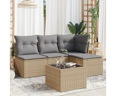 Sofa Sofos komplektas su pagalvėlėmis, 5 dalių, smėlio, poliratanas