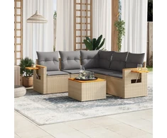 Sofa Sofos komplektas su pagalvėlėmis, 6 dalių, smėlio, poliratanas