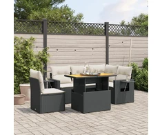 Lauko baldų komplektas Sofos komplektas su pagalvėlėmis, 6 dalių, juodas, poliratanas