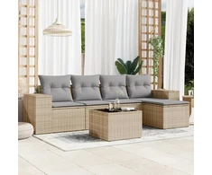 Sofa Sofos komplektas su pagalvėlėmis, 6 dalių, smėlio, poliratanas