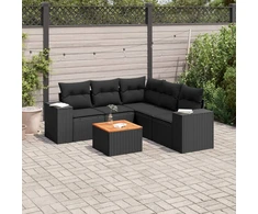 Sofa Sofos komplektas su pagalvėlėmis, 6 dalių, juodas, poliratanas