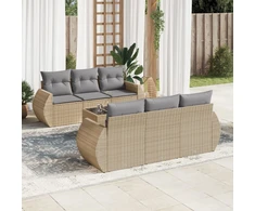 Sofa Sofos komplektas su pagalvėlėmis, 7 dalių, smėlio, poliratanas