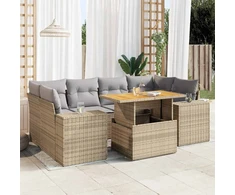 Sofa Sofos komplektas su pagalvėlėmis, 7 dalių, smėlio, poliratanas