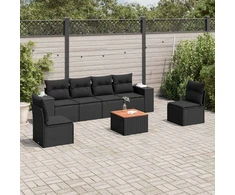 Sofa Sofos komplektas su pagalvėlėmis, 7 dalių, juodas, poliratanas